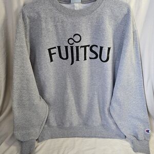 Champion Gray Crewneck Sweatshirt with Black Fujitsu Logo